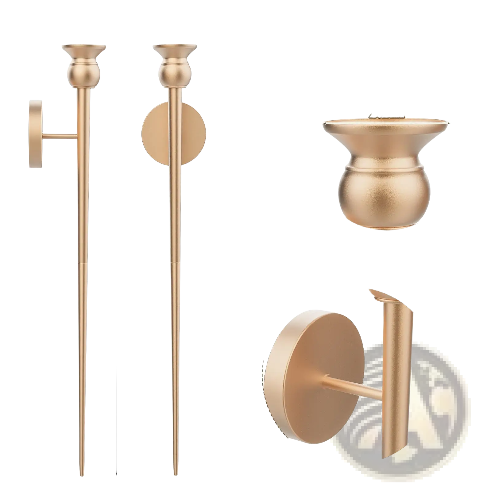 Gold wall sconce with battery operated candle featuring an extra large seat gold candle holder with polished metal finish