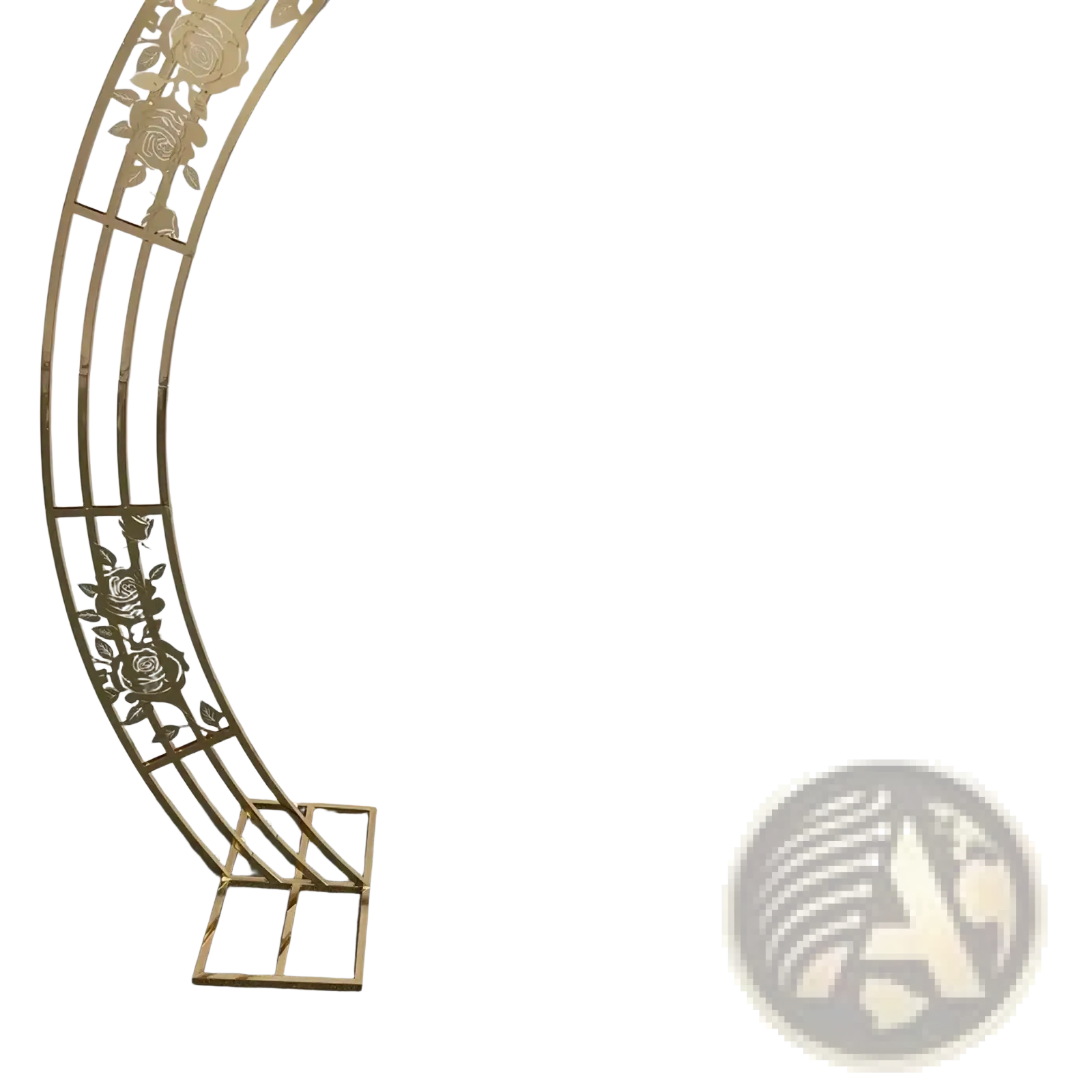 Gold wedding arch backdrop stand featuring rose cutout design in metal for elegant party decorations