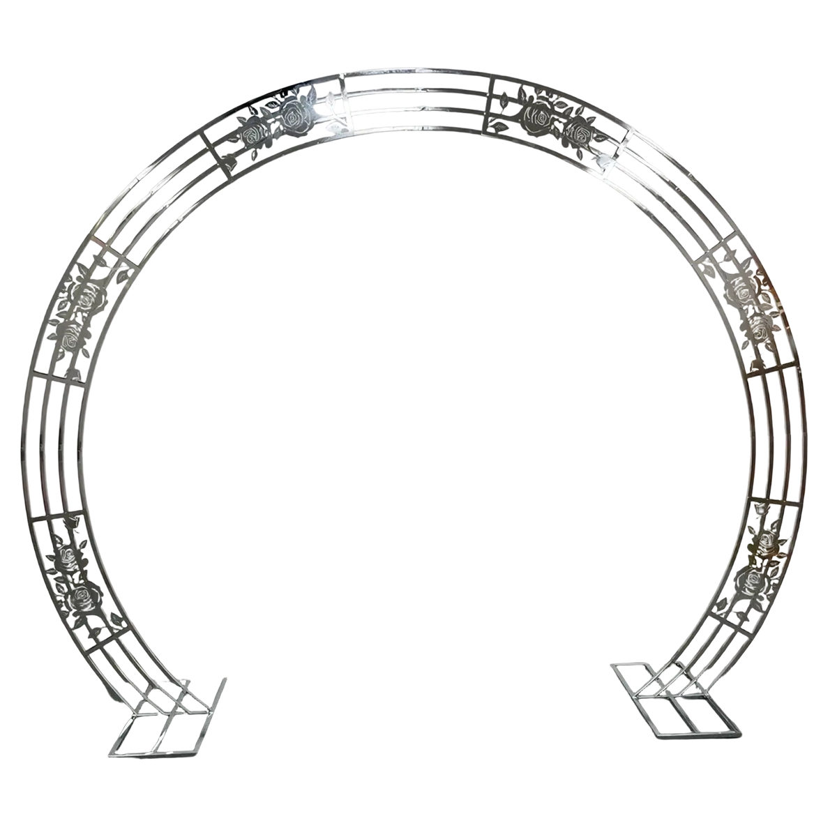Silver metal wedding arch with rose and leaf cutout designs for gold wedding arch backdrop stand for parties