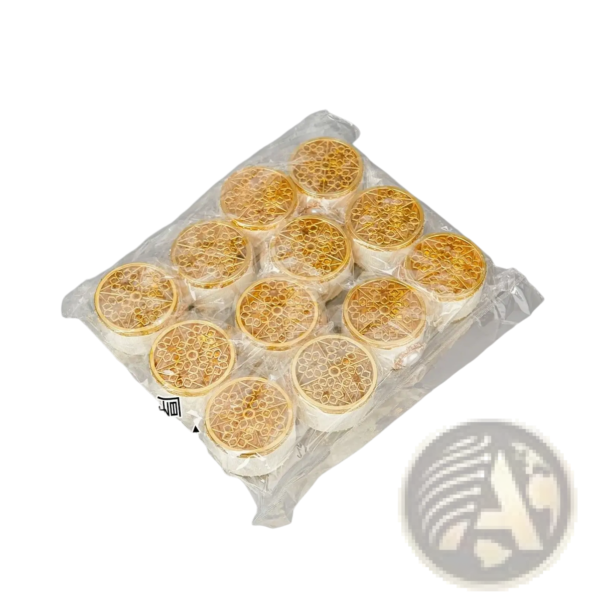 Gold wedding candy box decorative pearl favor container with golden intricate patterned circular candle holders and white base