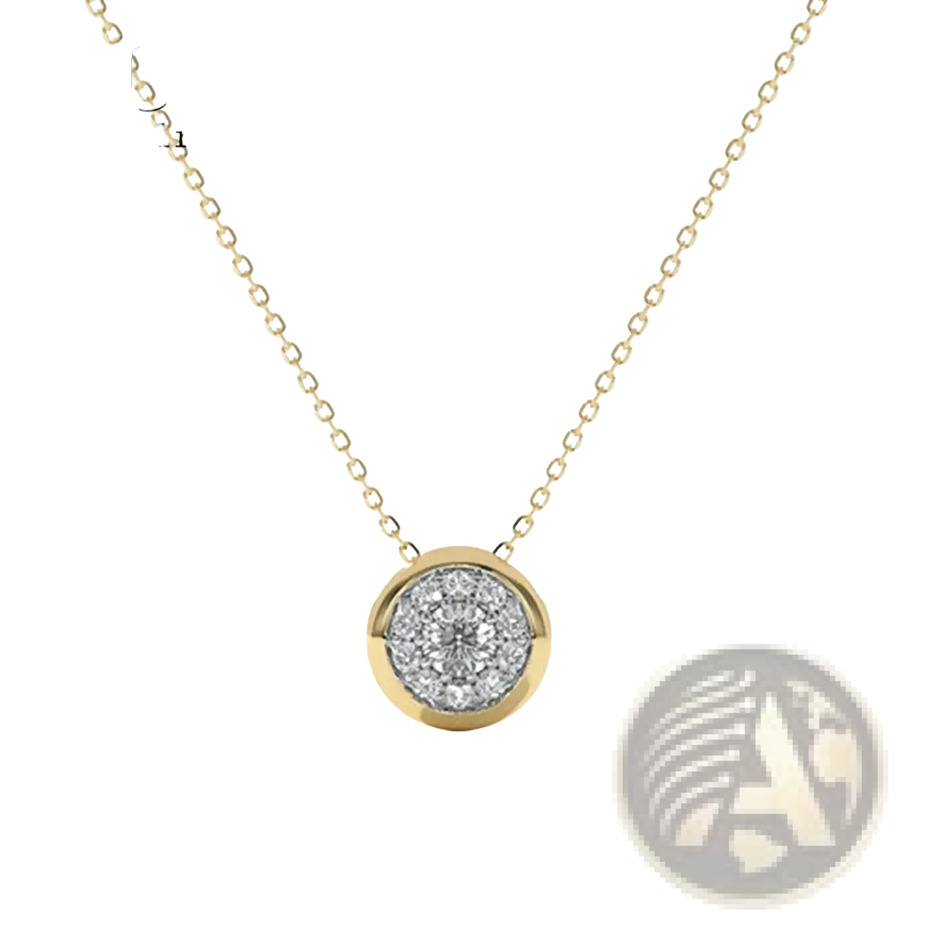A gold zircon round pendant sterling silver necklace with a delicate gold-toned pendant and clear stone cluster