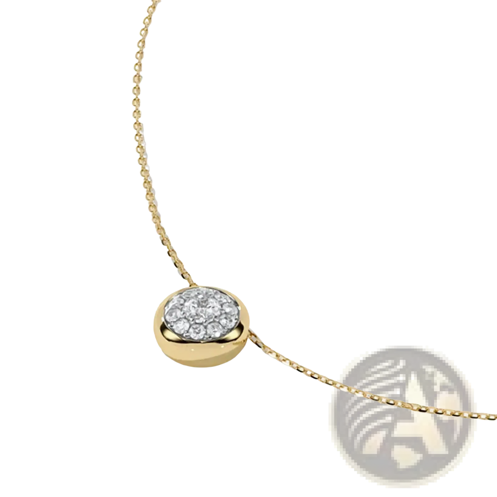 Gold-toned sterling silver necklace with a round pave-set diamond pendant on an elegant chain