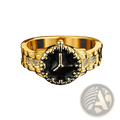 Gold zirconia black enamel ring for women featuring an 18k gold band with bold black enamel and diamond accents