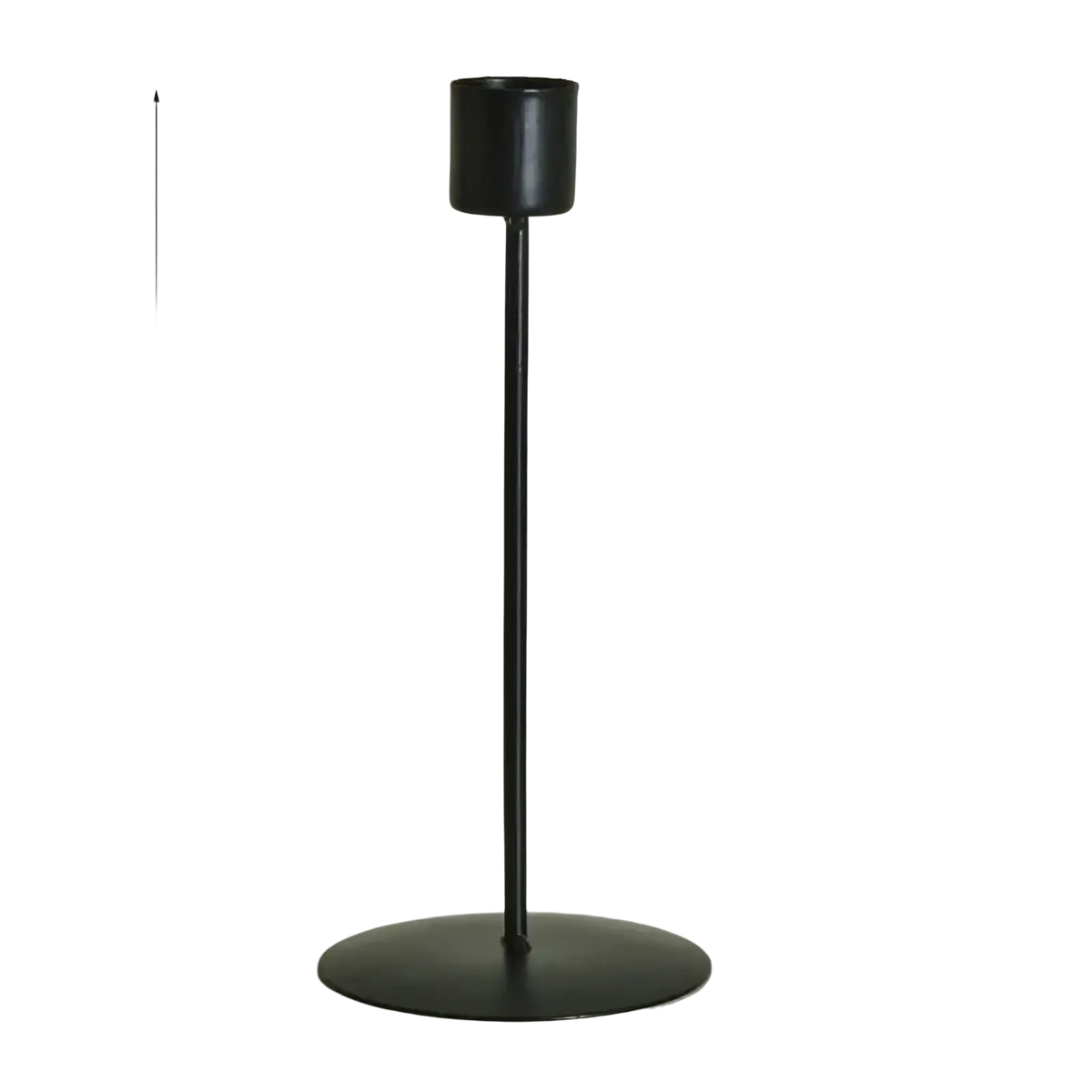 Black metal candle holder with slender stem and circular base in golden european style metal candle holders for home decor