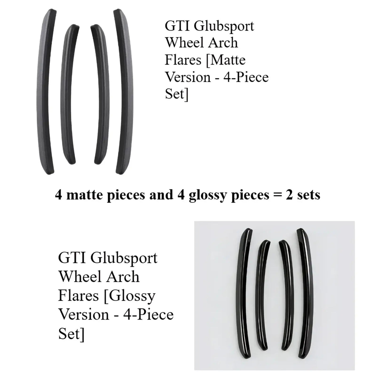 Golf 8 fender flares mud flaps arch trim in black matte and glossy gti clubsport 4-piece wheel arch flare set