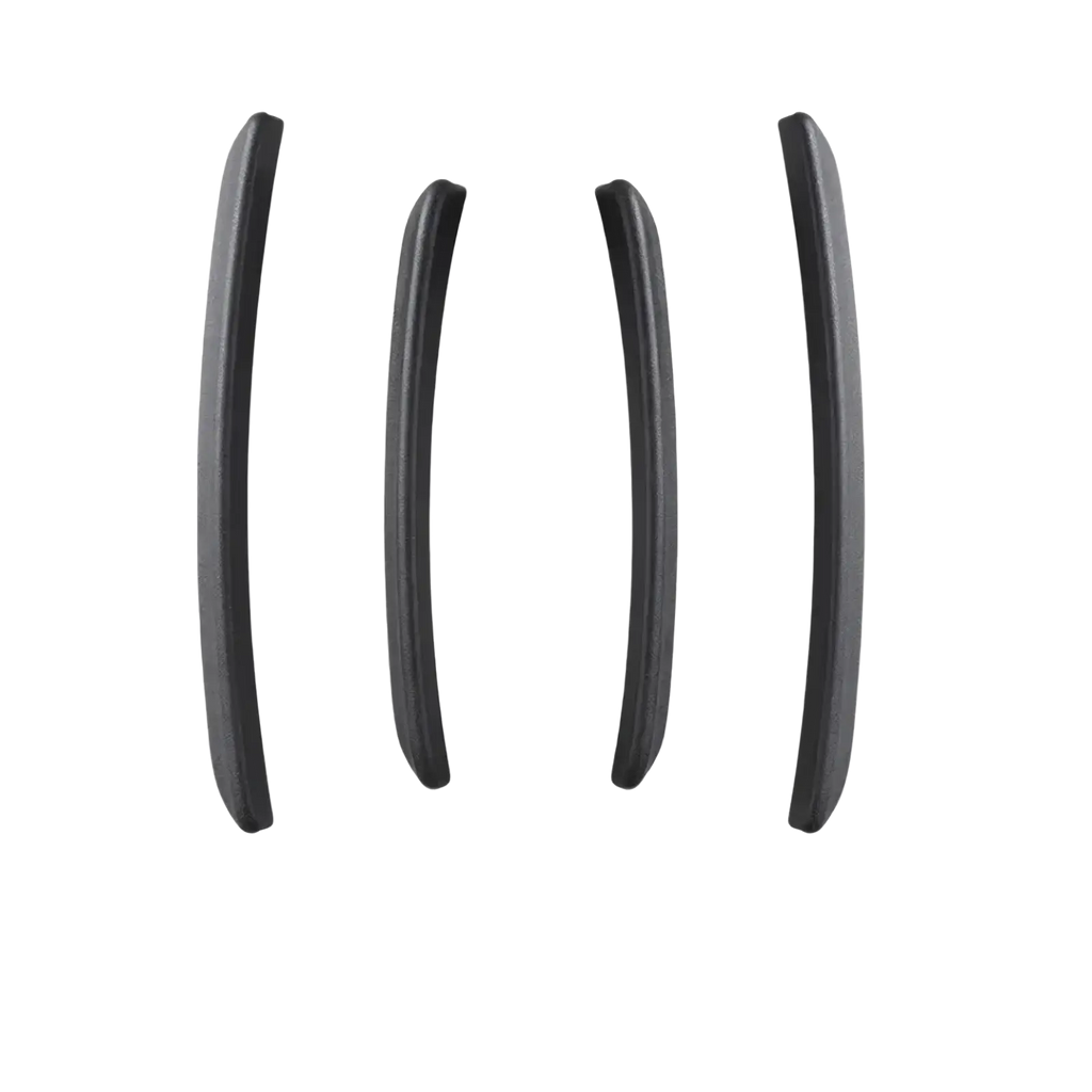 Black ergonomic wrist rest pads 17 to 19 cm long and 1.5 cm wide designed for comfort during extended computer use