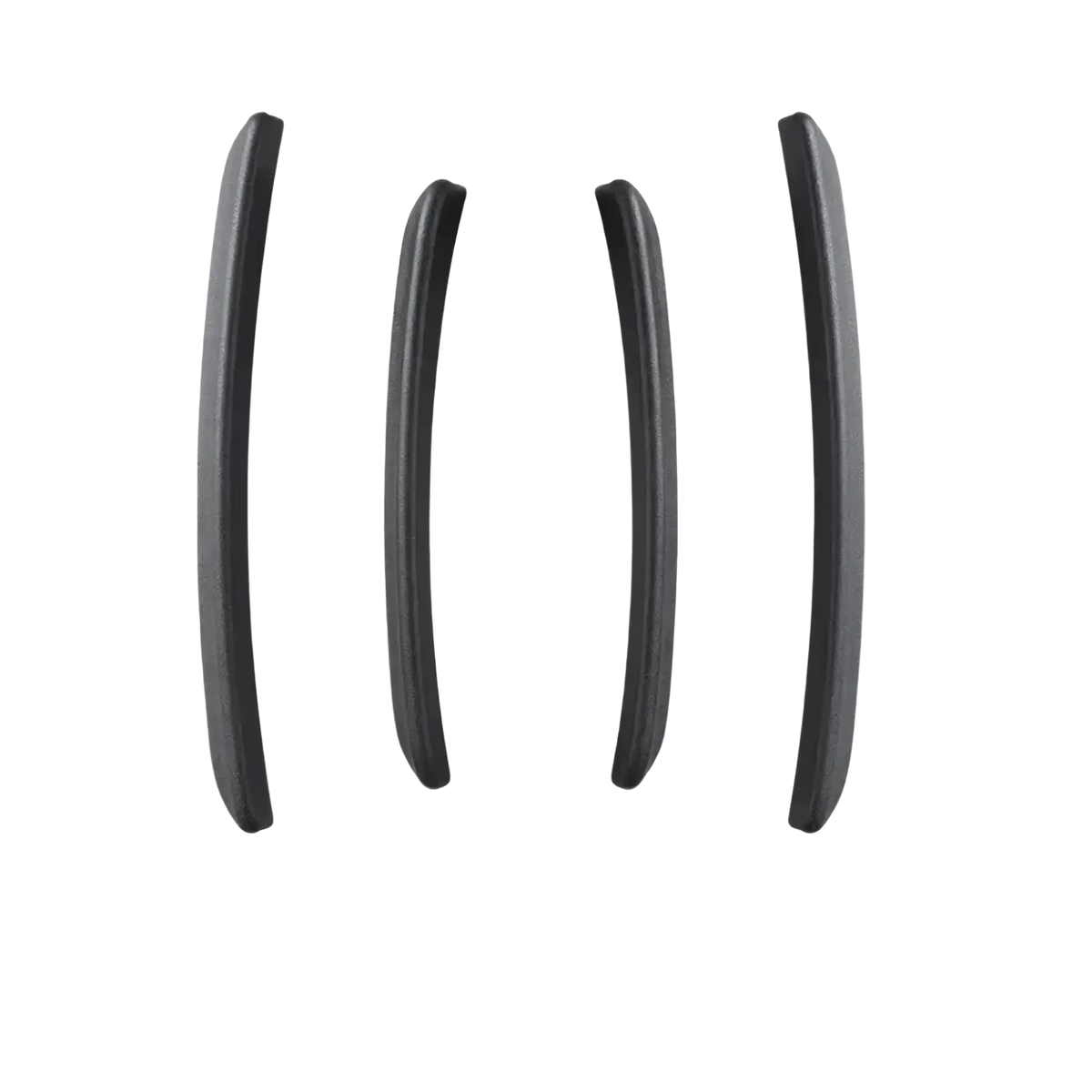 Black ergonomic wrist rest pads 17 to 19 cm long and 1.5 cm wide designed for comfort during extended computer use