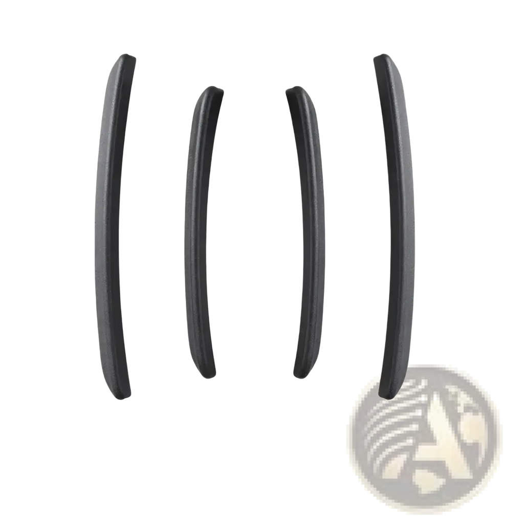 Black ergonomic wrist rest pads 17 to 19 cm long and 1.5 cm wide designed for comfort during extended computer use