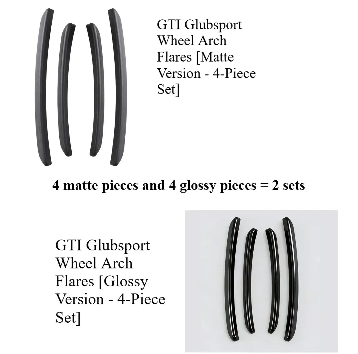 Golf 8 fender flares mud flaps arch trim in black matte and glossy gti clubsport 4-piece wheel arch flare set