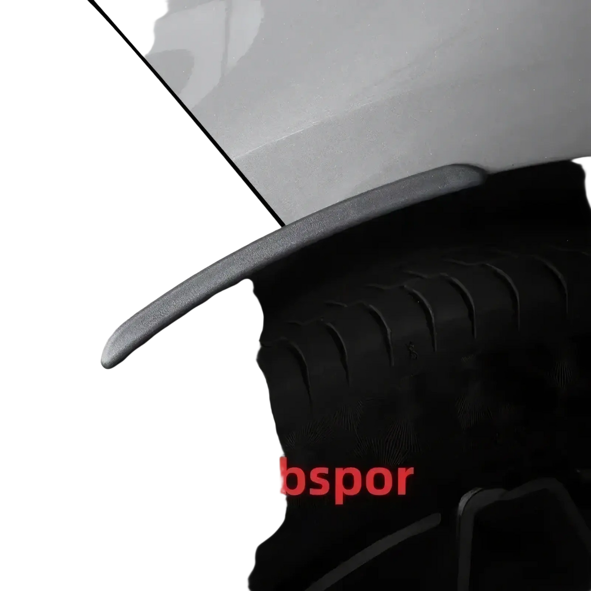 Black rubber fender liner for gti glubspor as part of golf 8 fender flares mud flaps arch trim shown from back side