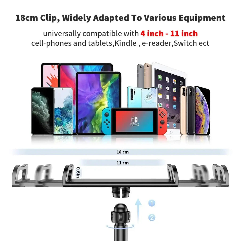 Black 18cm universal device clip with adjustable clamps for phones tablets and e-readers on gooseneck tablet stand