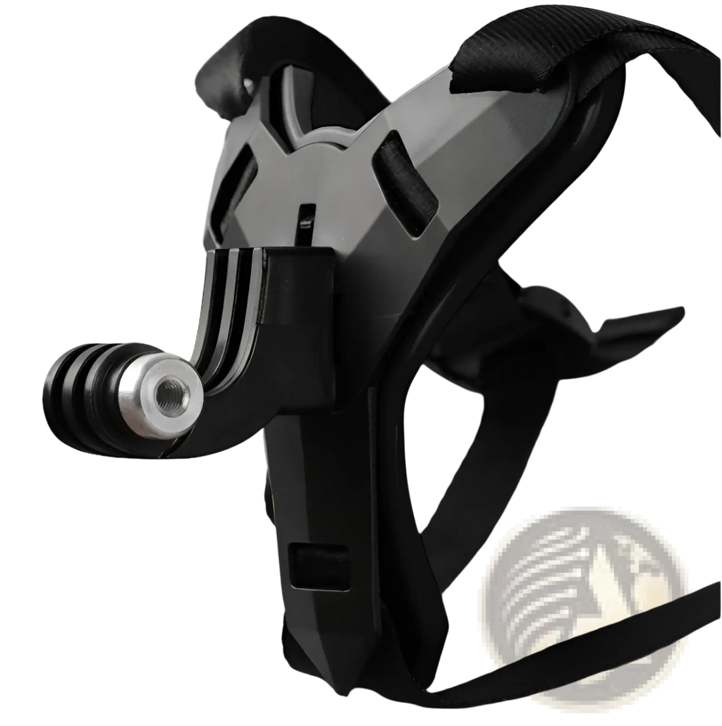 Black and silver go pro helmet chin mount with adjustable straps for secure camera attachment for dji hero 7 6 5