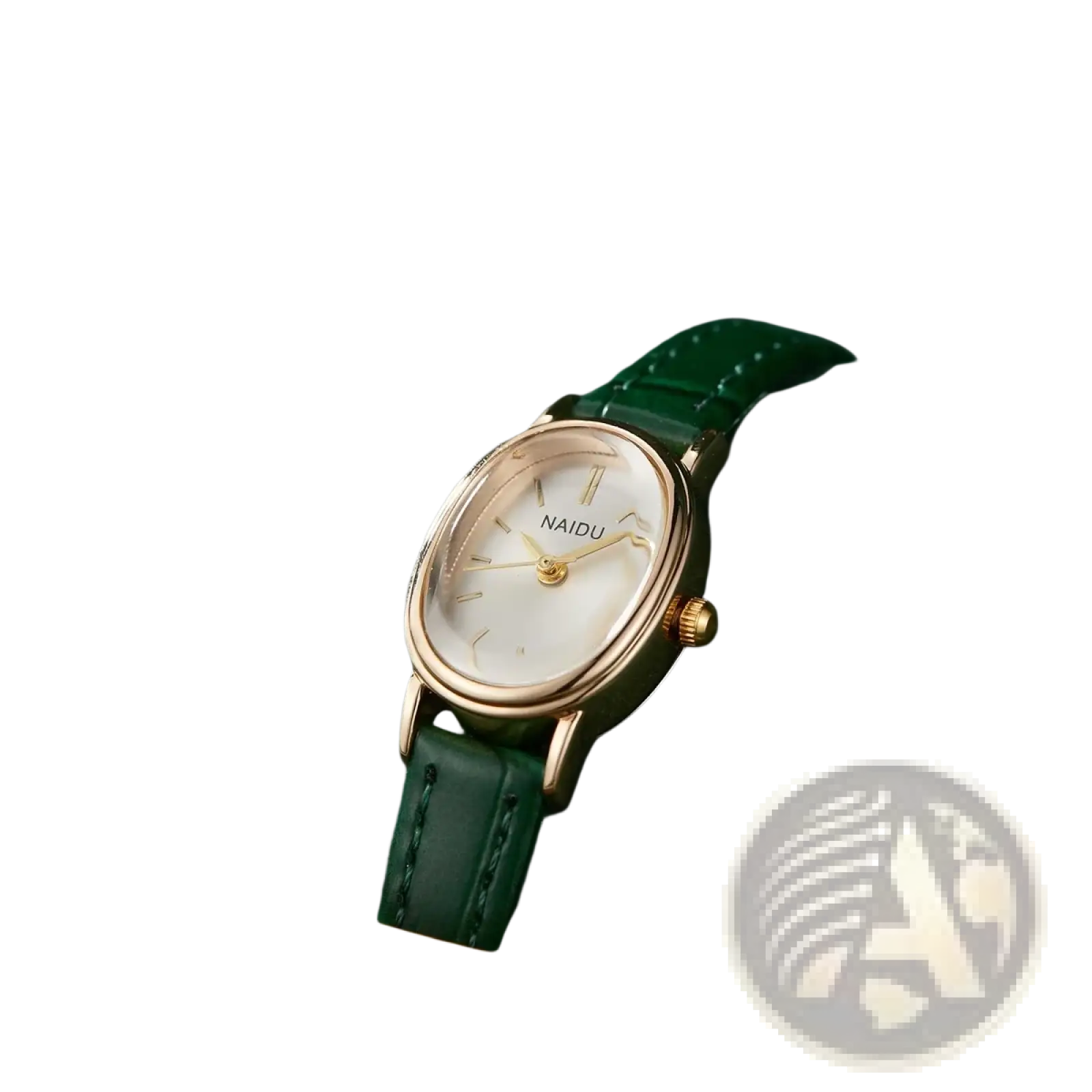 Gorben oval quartz ladies watch with rose gold case mother-of-pearl dial and emerald green leather strap