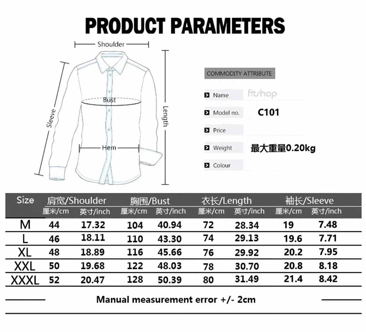 White long-sleeved button-up shirt with classic collar standard fit model c101 from fitshop in goth short sleeve dress shirt style