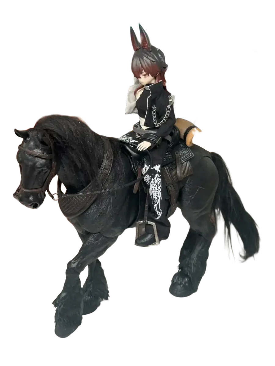 Gothic anime finished goods collectible doll featuring black horse figurine with detailed mane and hooves and doll rider