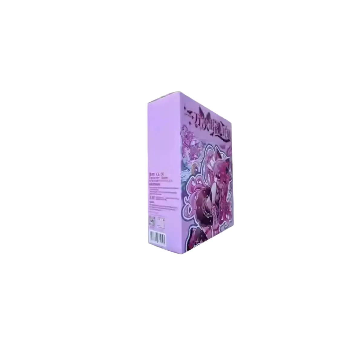 A lavender-colored finished goods blind box featuring gothic anime-style character illustrations on its surface
