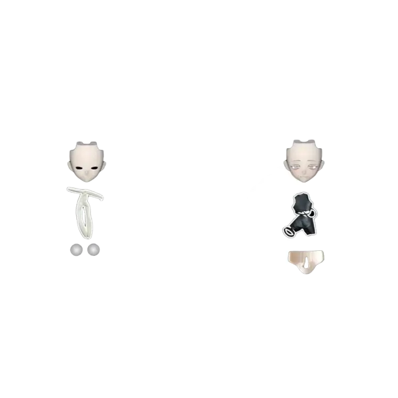 White plastic gothic anime finished goods collectible doll with minimalist facial features and matching limbs with accessories