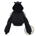 Black gothic cat ear cold shoulder hoodie with lace-up shoulder straps and a cropped silhouette in soft fabric