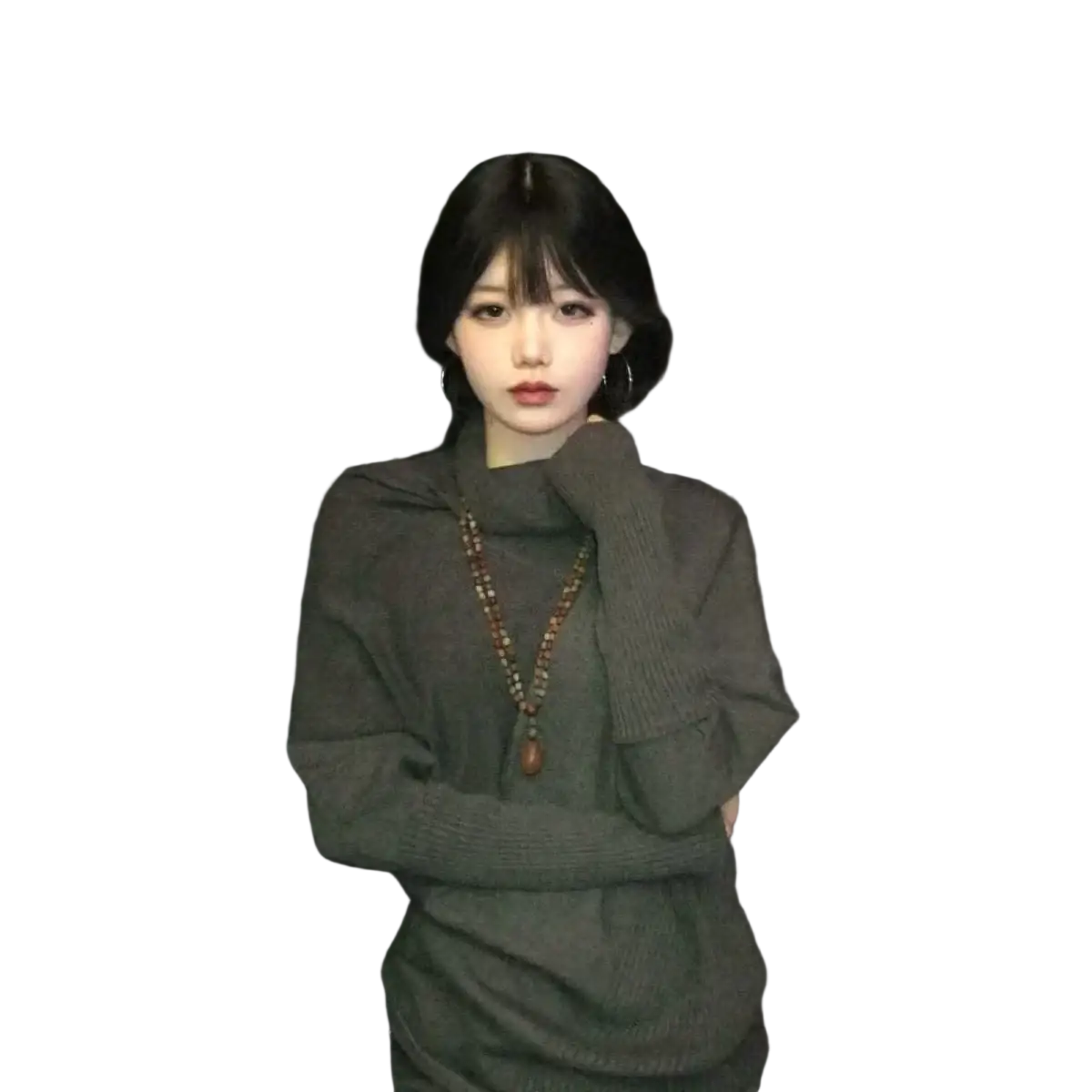 A long dark green knitted gothic turtleneck sweater with ribbed cuffs in height 160-165cm size