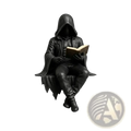 Black hooded gothic reader figurine seated with book featuring detailed sculptural design for spooky bookshelf display