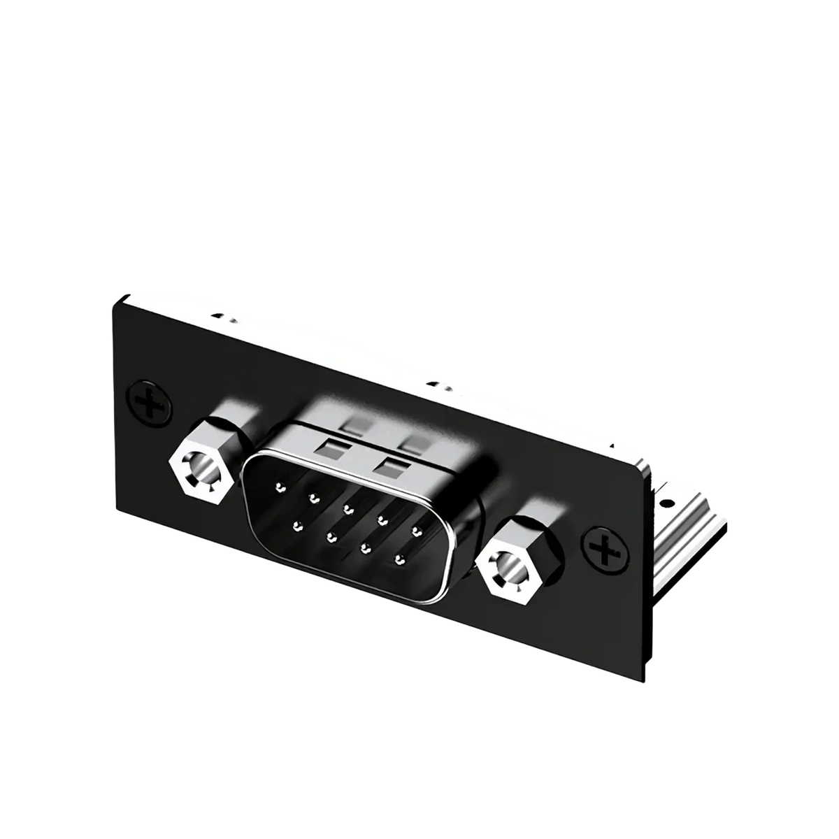 Black rectangular panel-mounted d-sub connector with silver metallic hex nuts and 9-pin interface for Gpd Pocket 4 expansion