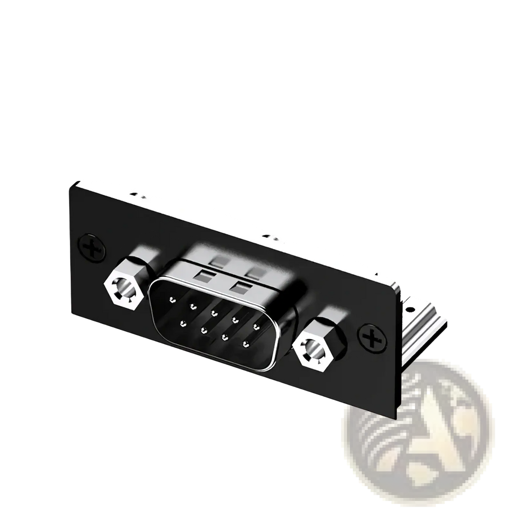 Black rectangular panel-mounted db9 serial connector with silver hex screws and metallic housing for gpd pocket 4 expansion