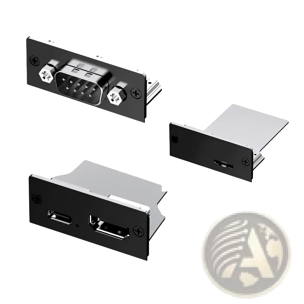 Black and silver gpd pocket 4 usb-c and hdmi port panel inserts showing the back side for modular expansion accessories