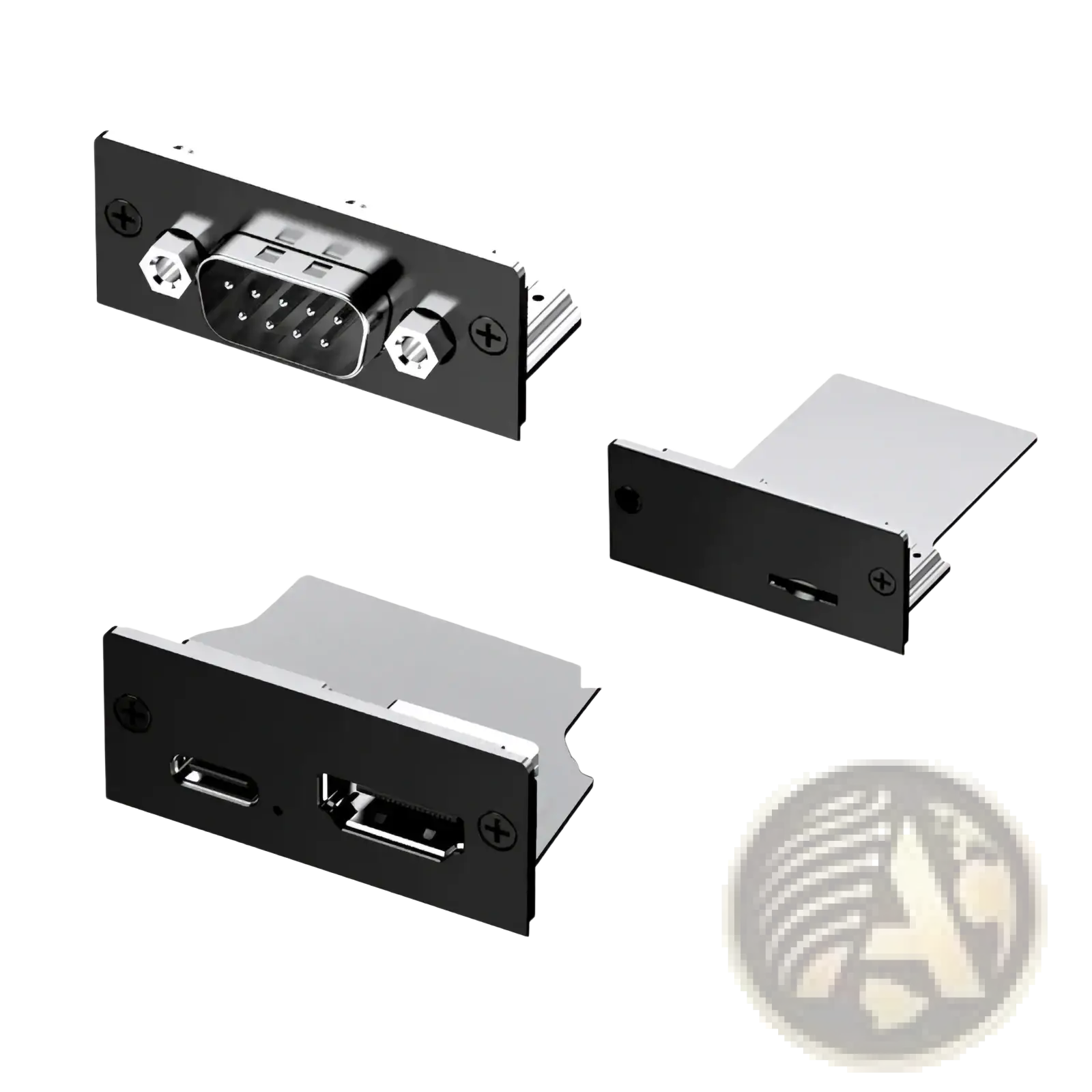 Black and silver gpd pocket 4 usb-c and hdmi port panel inserts showing the back side for modular expansion accessories