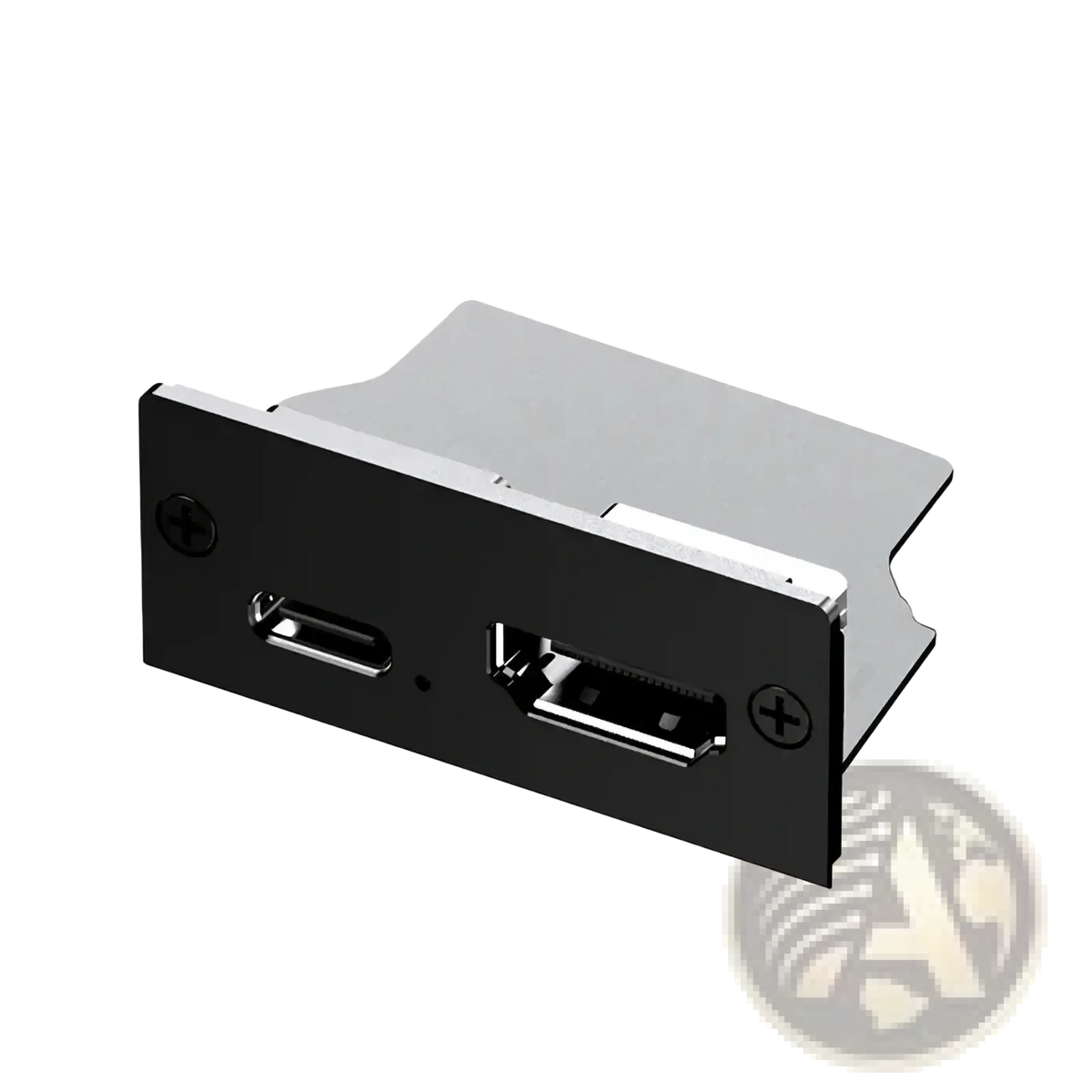 Black and silver usb port panel with type-a and type-c ports on the back of gpd pocket 4 modular expansion accessories