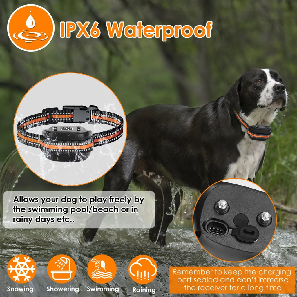 Black and orange waterproof dog collar with sleek durable design for gps wireless dog fence and tracker system