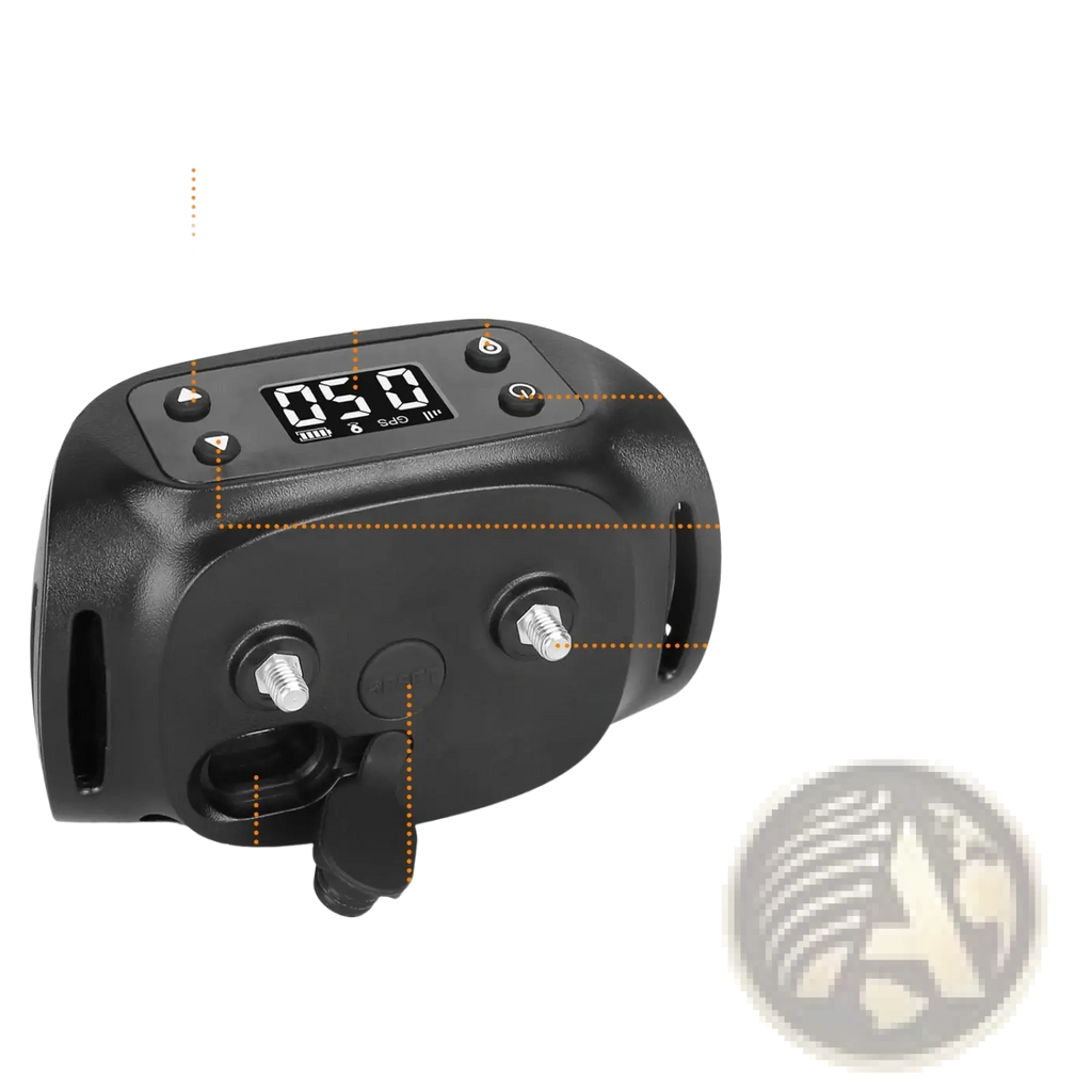 Black waterproof gps wireless dog fence and tracker collar with display screen metal probes and control buttons
