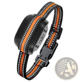 Black and orange striped gps wireless dog fence collar with digital display and buckle for tracking and containment