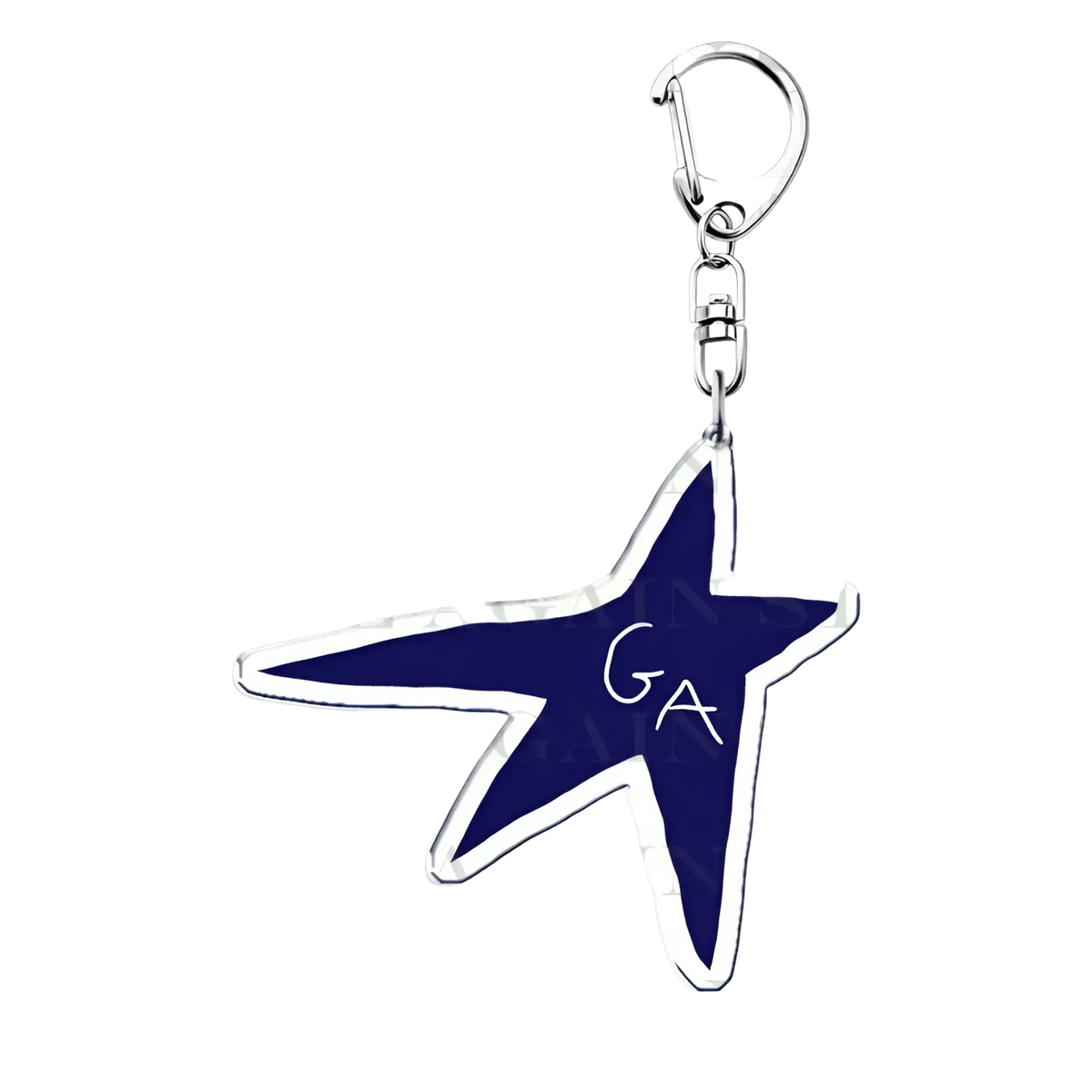 A navy blue acrylic star-shaped Gracie Abrams keychain with silver outline and metallic clasp anime fan gift