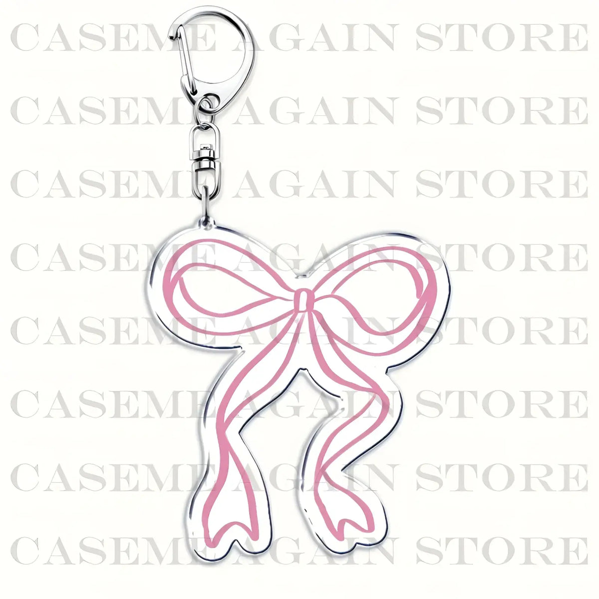 A pink and silver bow-shaped acrylic keychain with a metallic clasp for gracie abrams anime fan gift