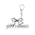 Silver acrylic keychain with delicate bow design and good riddance engraving for gracie abrams anime fans