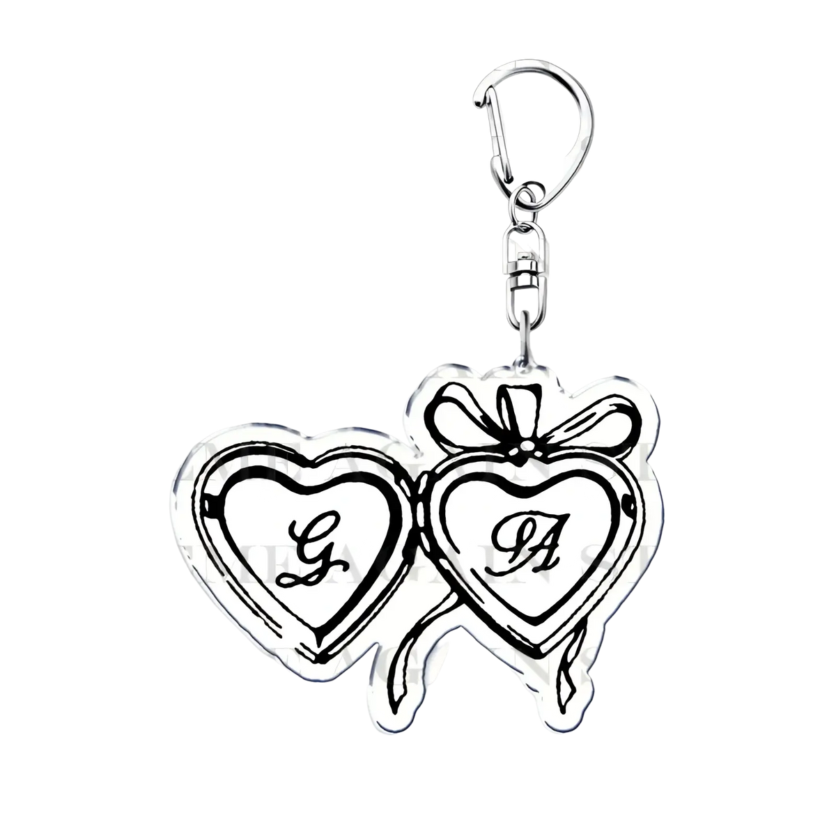 Silver heart-shaped locket charm with bow and g and a monograms for gracie abrams acrylic keychain anime fan gift