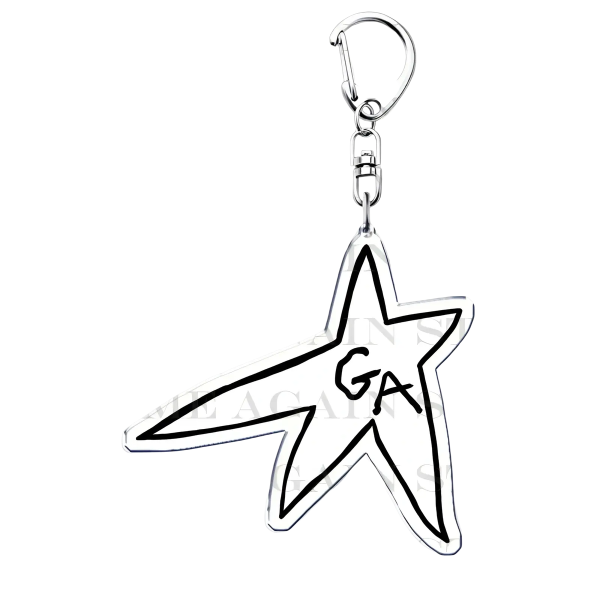Silver star-shaped acrylic keychain with ga black outlined initials for Gracie Abrams anime fan gift