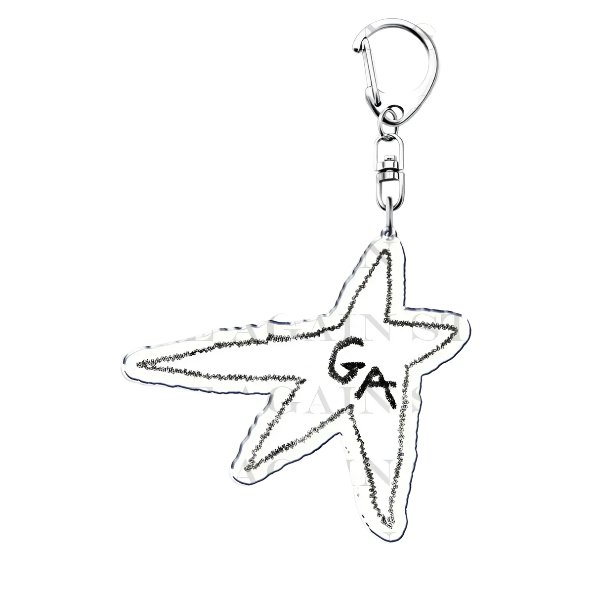Silver star-shaped embroidered acrylic keychain with black ga initials for Gracie Abrams anime fan gift
