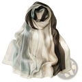 A flowing chiffon beach scarf shawl hijab with a gradient from soft gray to deep black in sheer fabric