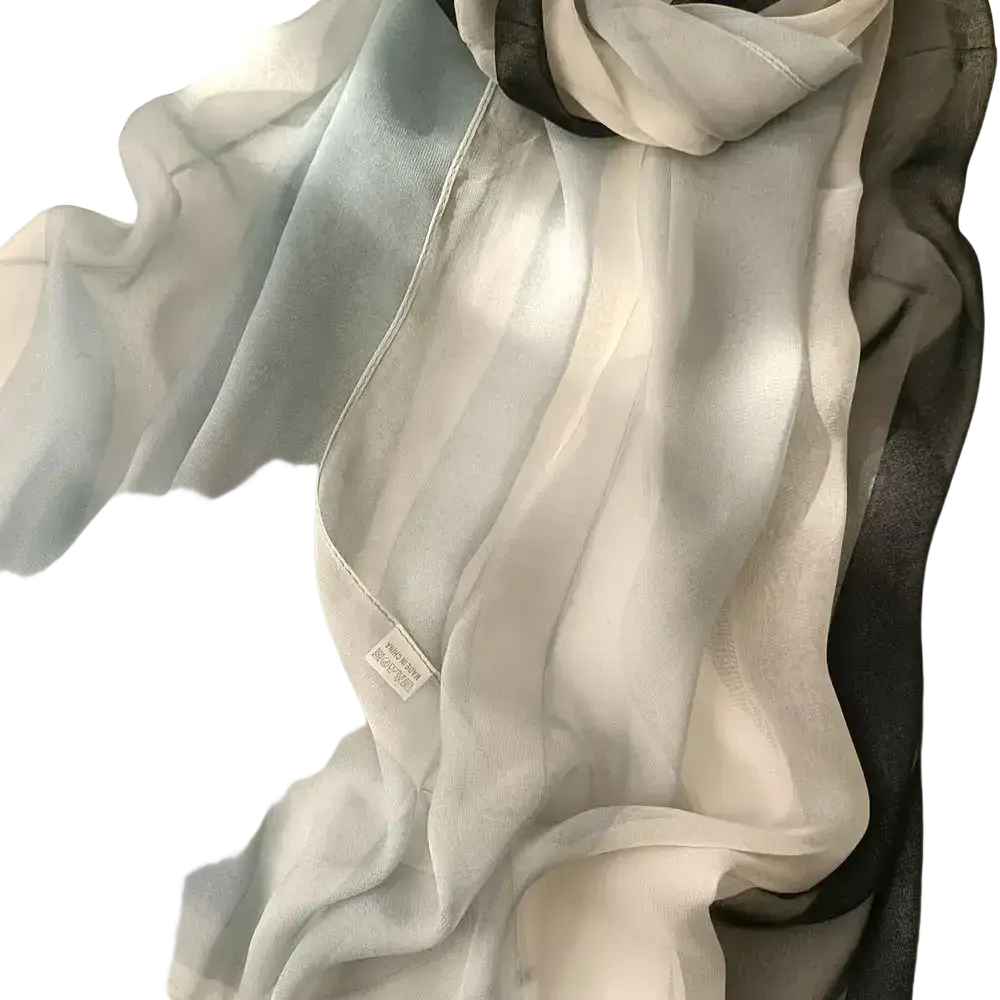 Gradient chiffon beach scarf shawl hijab with a delicate sheer silk-like fabric in pale blue to creamy white gradient