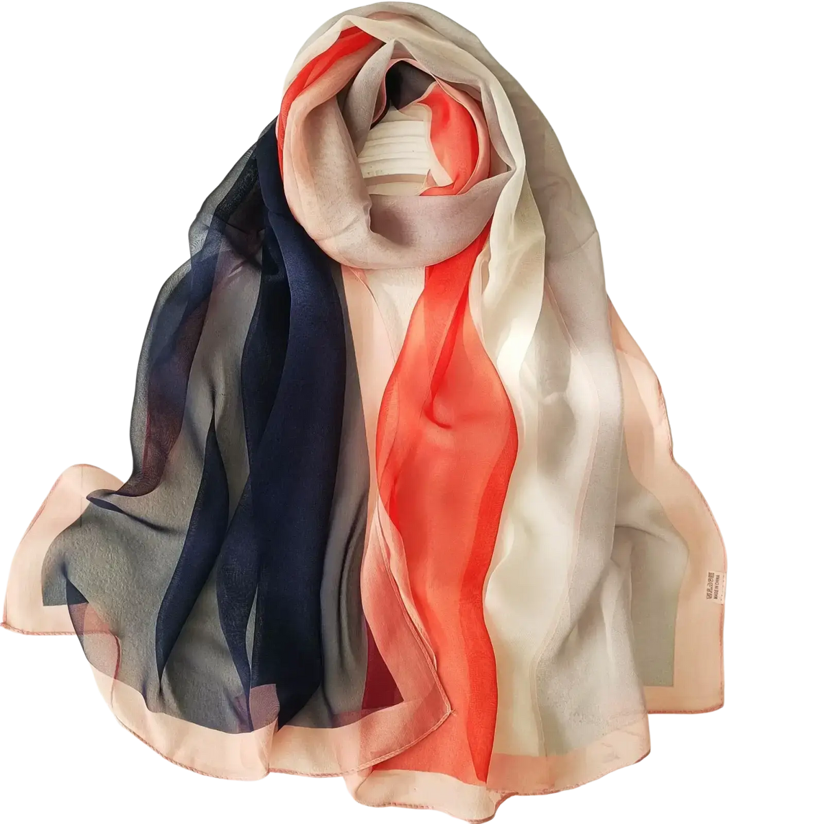 Gradient chiffon beach scarf shawl hijab featuring a flowing sheer fabric with a navy coral and cream gradient design