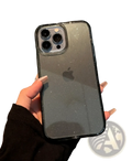 Back side of a sleek transparent gradient glitter clear iphone case with black edges for iphone 13 pro