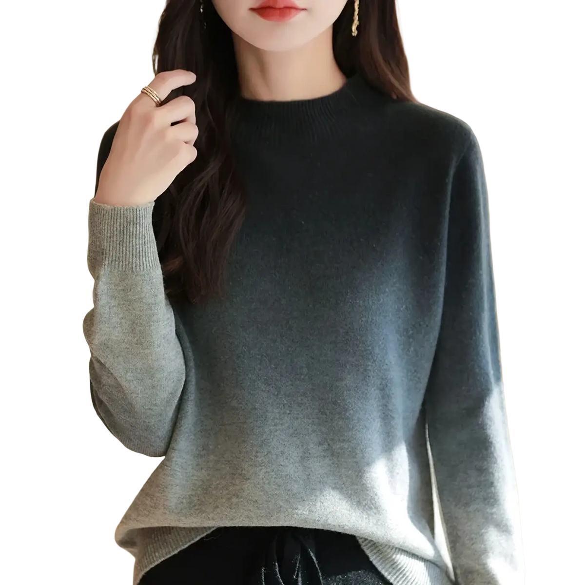 Gradient knit pullover sweater for women with soft fabric and gray to charcoal color transition warm for autumn