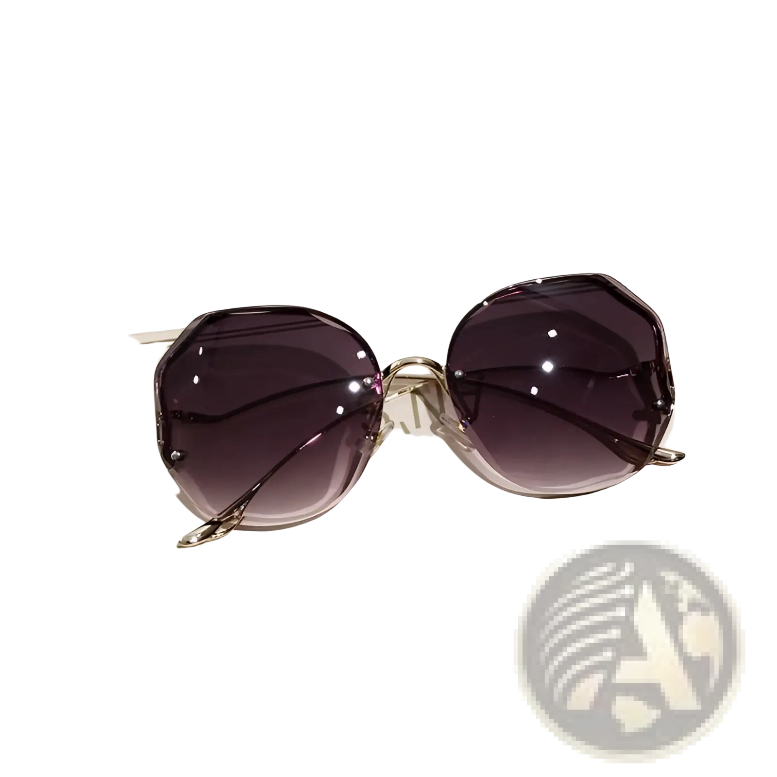 A pair of an’s brand gradient oversized geometric sunglasses with dark lenses and gold-tone metal frame