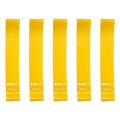 Five bright yellow medium resistance gradient resistance bands set for workout with printed labels and resistance level dots