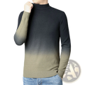 Black and olive green gradient fleece lined turtleneck sweater for men with ribbed cuffs and hem