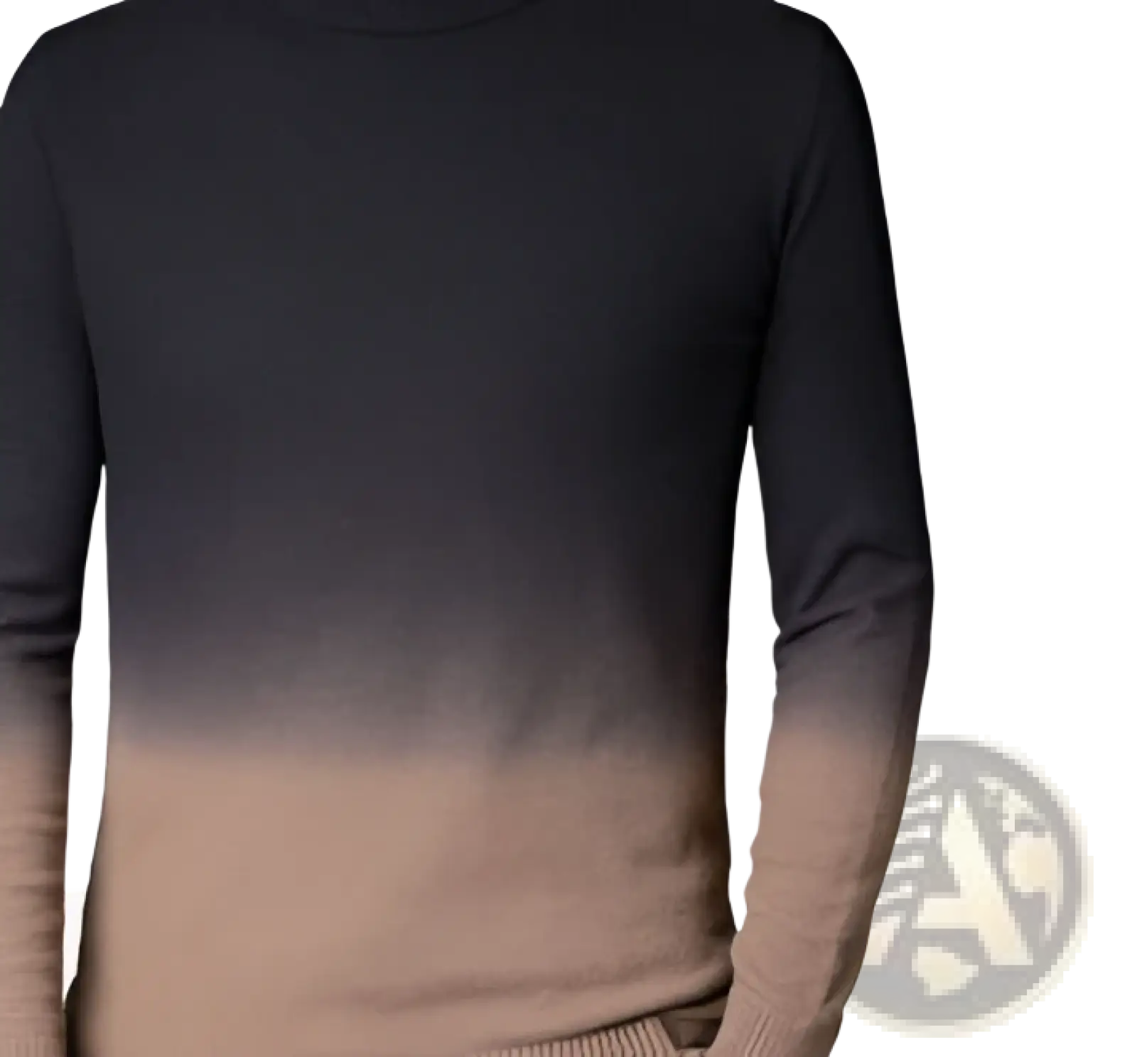 Black to beige gradient long-sleeved fleece lined turtleneck sweater for men with warm soft material