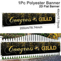 Black and gold congrats grad polyester graduation banner with glittering star design for class of 2026 party supplies