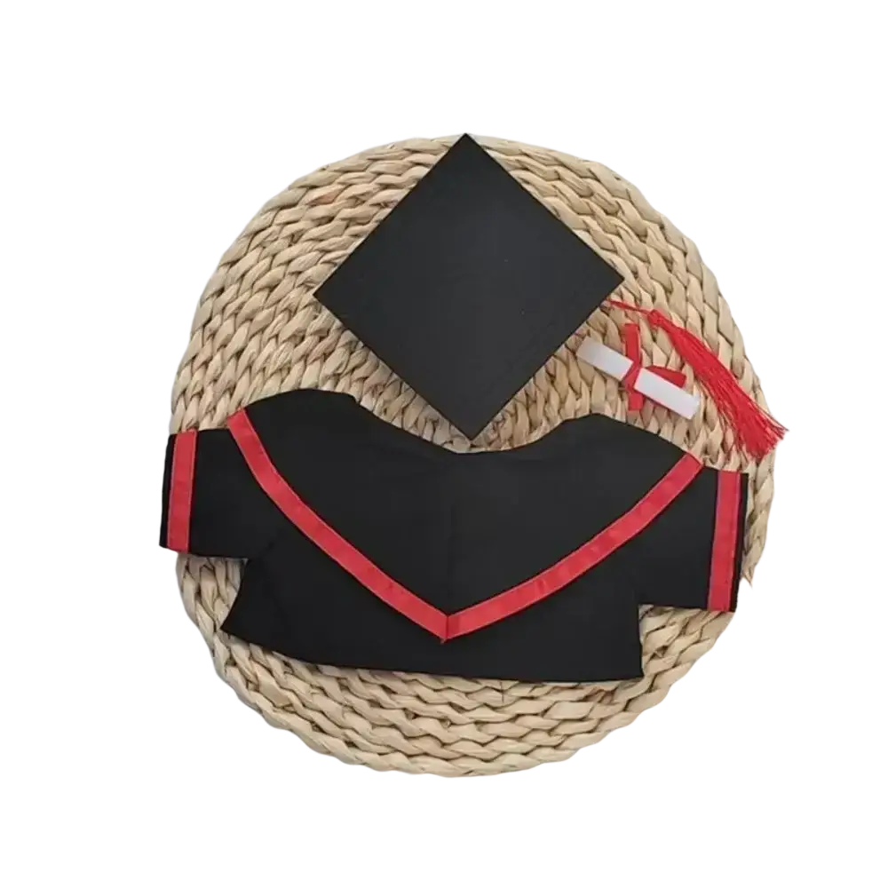 Black graduation bear suit 30cm plush with red trim and white tassel for graduation bear suit 30cm plush use