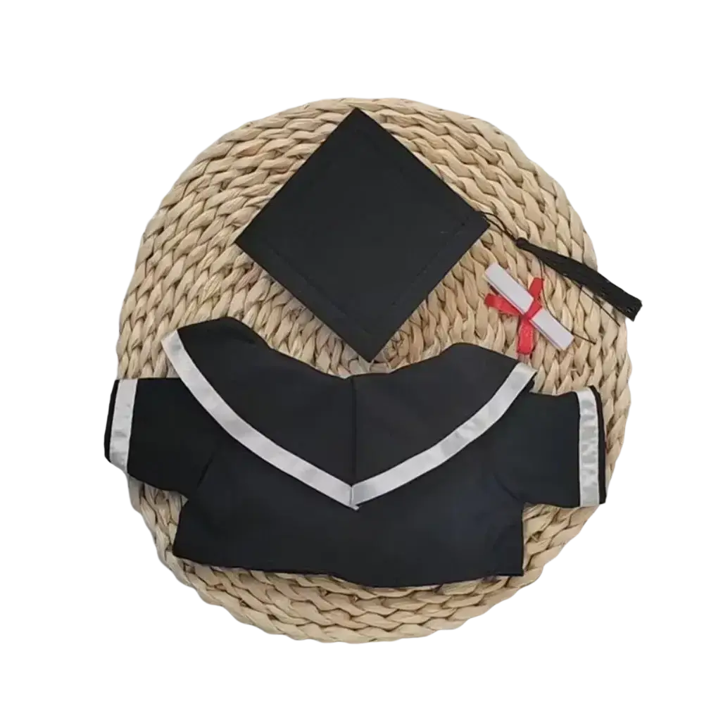 Black graduation bear suit 30cm plush with silver trim cap and red-tied diploma scroll for graduation celebration